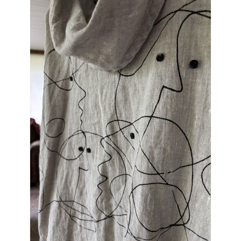 Odile 100% Linen Cowel Neck Shirt Women M Tan Artistic Hand Painted
